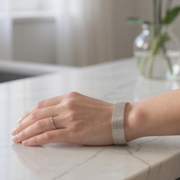 Silver .925 mesh design bracelet heart clasp - Picture 1 of 10